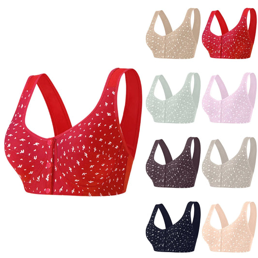Women Fashion Casual Bra Small Flower Pattern Decor Vest Style Front Buckle Lingerie Lady Elegant Comfortable Daily Underwear