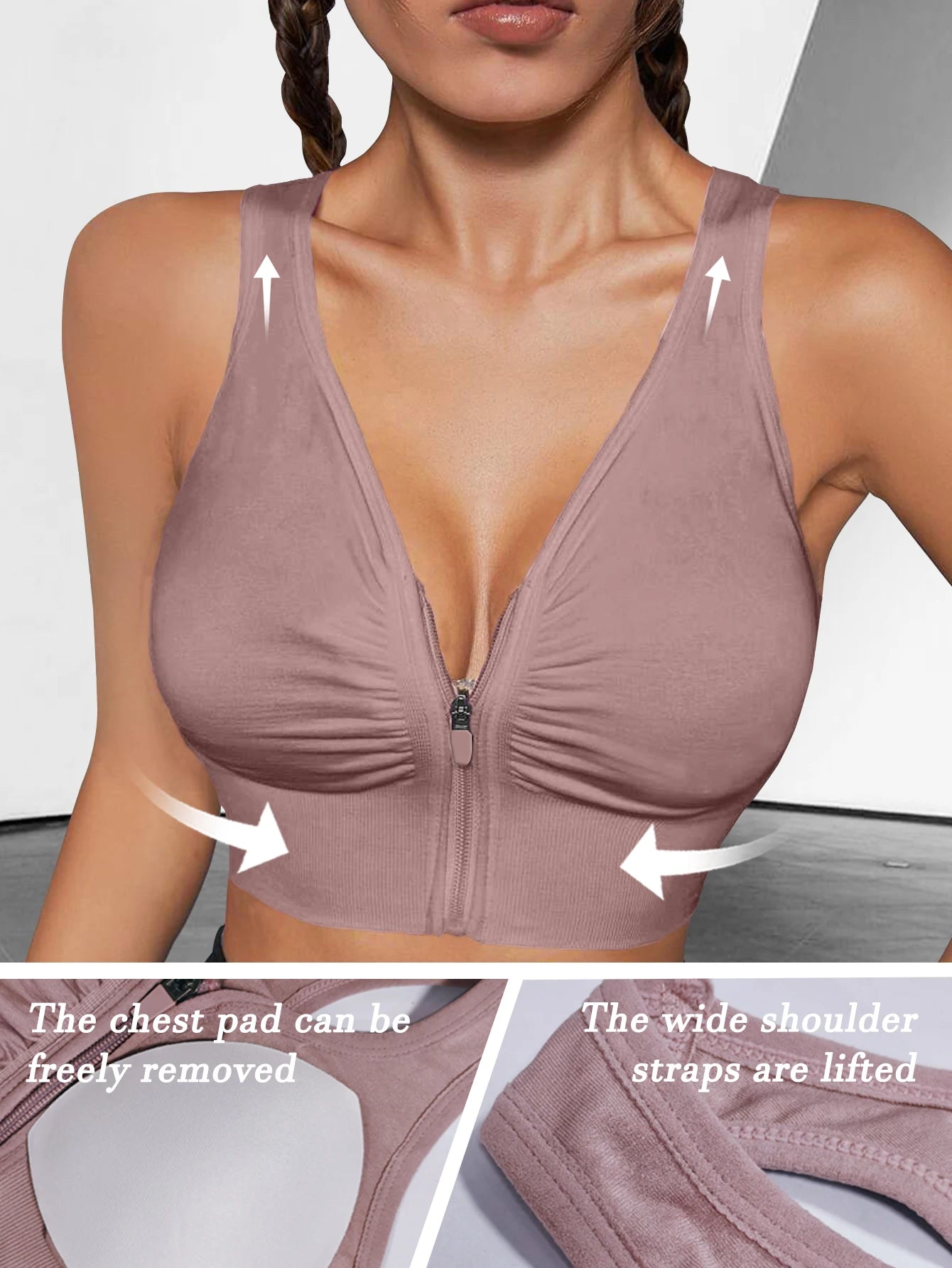 Women's Sports Bra with Front ZipperHigh Support,Shockproof, RacerbackFor Gym, yoga, Running Quick-DryFabric