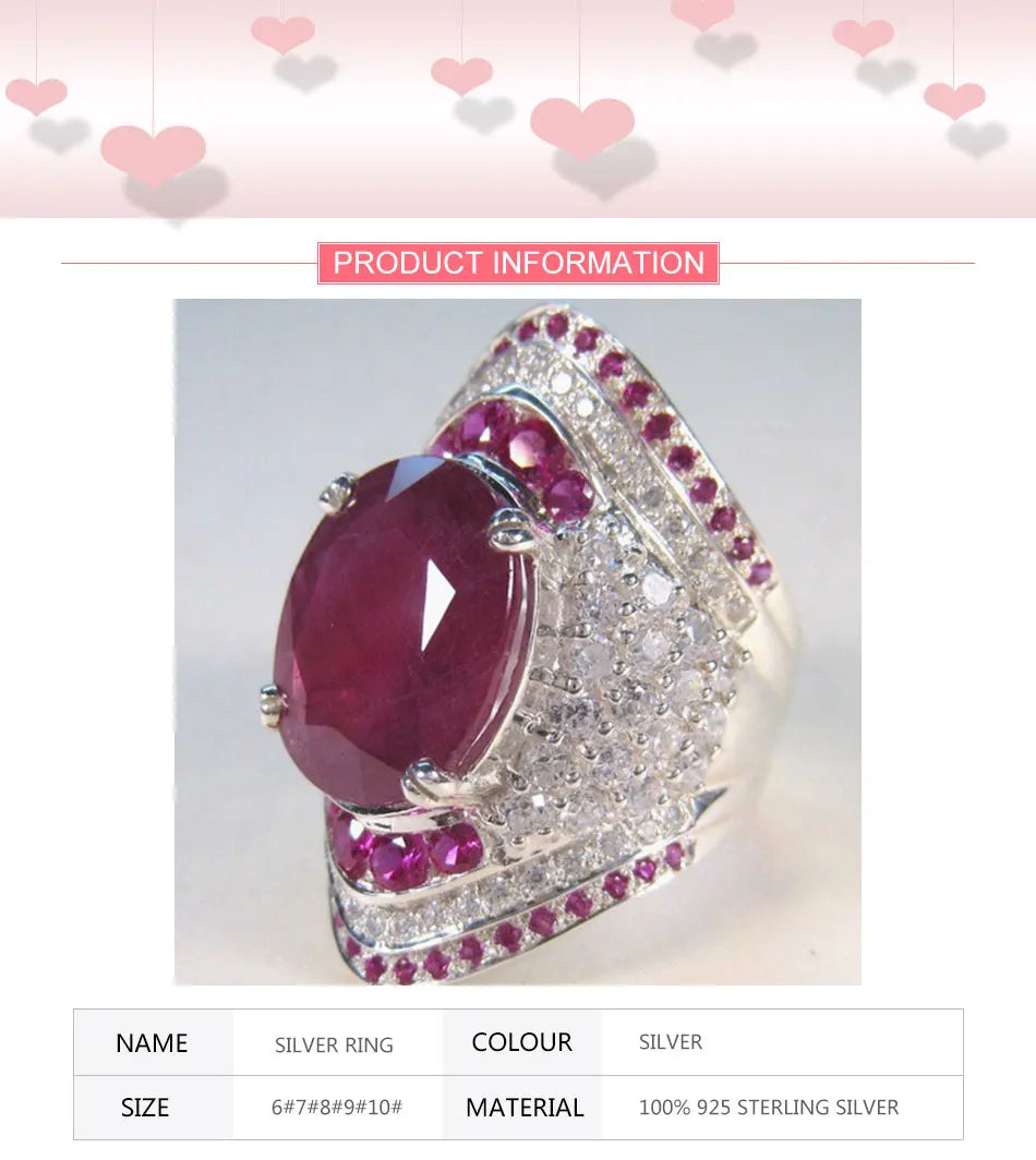 925 Sterling Silver Ruby Ring For Women Zircon Finger Rings Fashion Jewelry Gifts