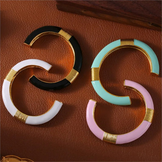 Vintage Enamel Bracelet Bangles For Women 18K Gold Plated Waterproof Women's Hand Bracelets Cuff Bangle Fashion Ladies Jewelry