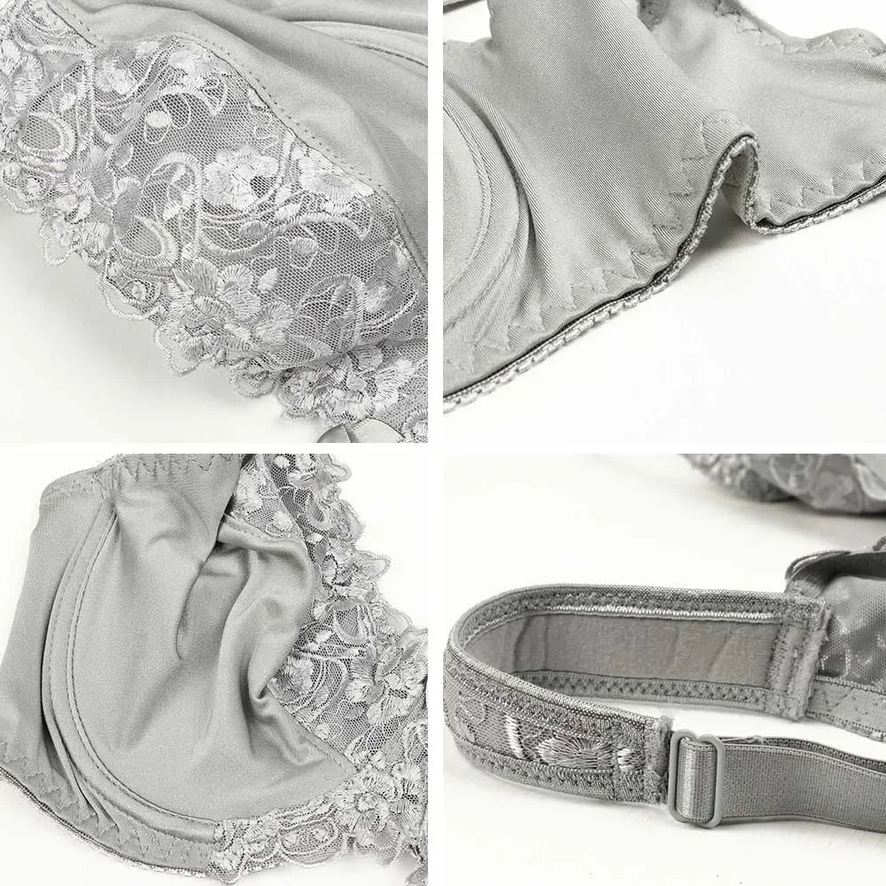 Bra For Women Lace Full Coverage Minimizer Non-Padded Underwire Woman Floral Embroidery Female Plus Size B C D E F G H I NM21