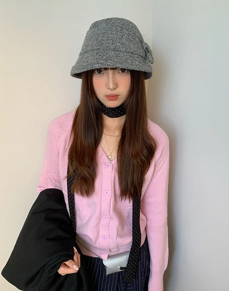 Fashionable Bow-Tie Bucket Hat For Women Which Makes Your Face Look Smaller New Retro Versatile Hat For Autumn And Winter