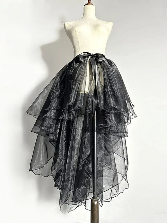 Women Dance Skirts Ballet Gauze Swing Wrap Small Apron Ladies See-through Irregular Bow Tie Knee-length Tailed Mid-length Skirts