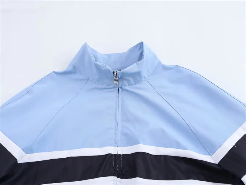 Women's Suit 2025 Autumn New Style Blue Long-Sleeve Striped Decorative Jacket and Pants Suit Casual Fashion Everyday Sports