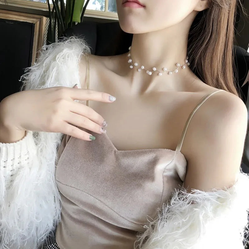 Trendy Pearl Necklace Korean Fashion Jewelry for Women Neck Chain  Choker Collar Accessories Gift Short Necklace Chain Female