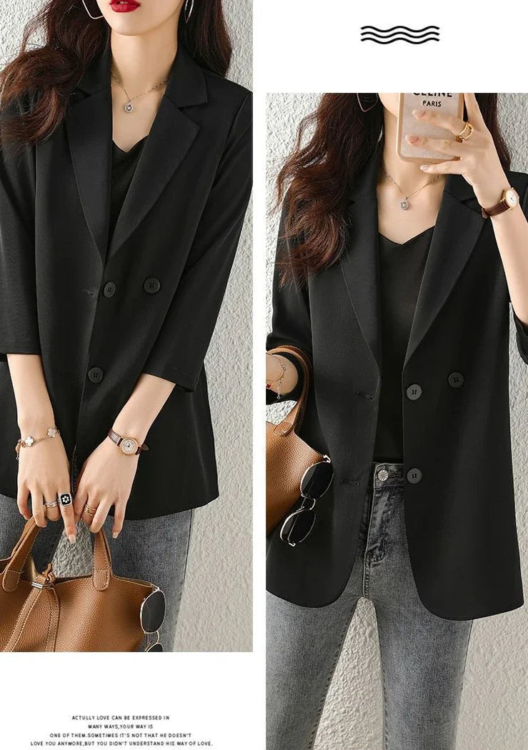 Blazer Woman Spring Autumn Thin Jacket Solid Outdoor Korean Style Coats for Women Tailoring High Quality Trend 2025 Outerwears