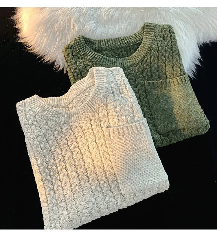 Sweater Vest Men Winter Students Knitwear Harajuku Round Neck Pockets Handsome Casual Streetwear Unisex Preppy Stylish Ins