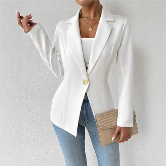 Women's Elegant Blazers Long Sleeve Solid Formal Blazer Ladies Office Work Set Single Button Outerwears Jackets Coat
