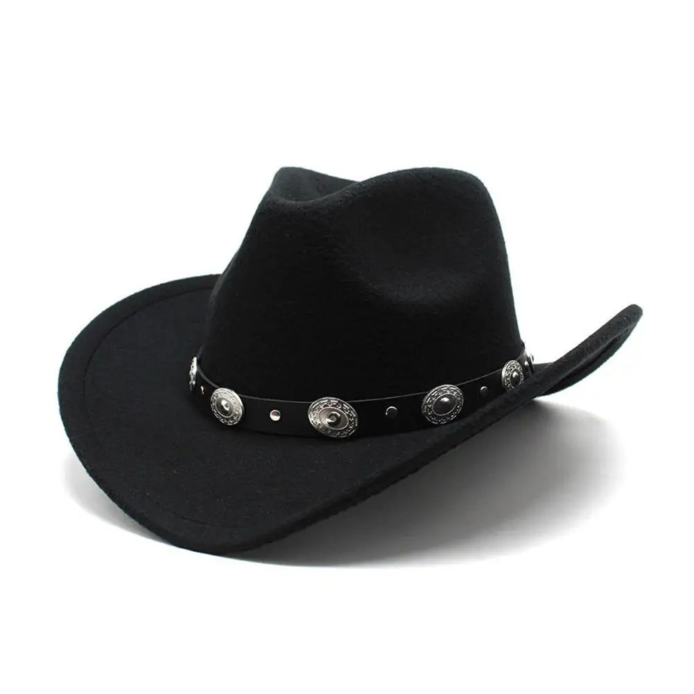 Felt Cowboy Hat for Women Men Rolled Wide Brim Cowboy Hats Western Hat with Buckle Belt Cowboy Cowgirl Hat