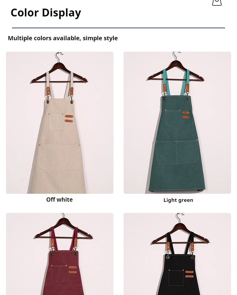 New Fashion Canvas Kitchen Aprons For Woman Men Chef Work Apron For Grill Restaurant Bar Shop Cafes Beauty Nails Studios Uniform