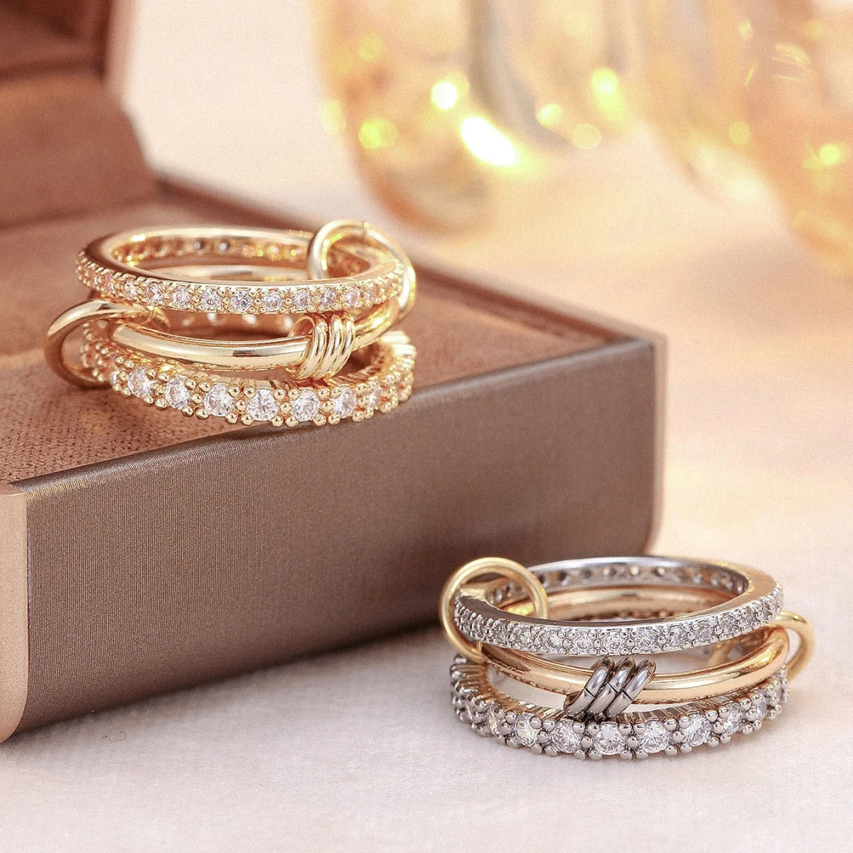 A Three-Ring Stacked Ring, Made Of Copper, Anti-Fading, Anti-Stress And Anxiety-Relieving, Suitable For Boys And Girls