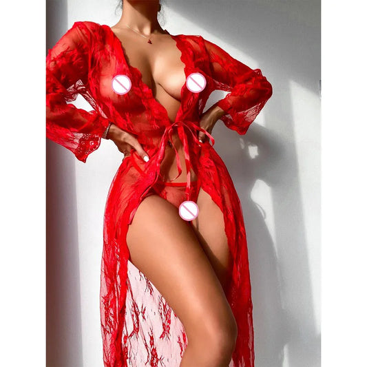 Woman Night Dress  Fashion Net Mesh Lingerie Padded Sexy Lace Sleep Skirt and Underpants Set  Pajamas for Women  Sexy Sleepwear
