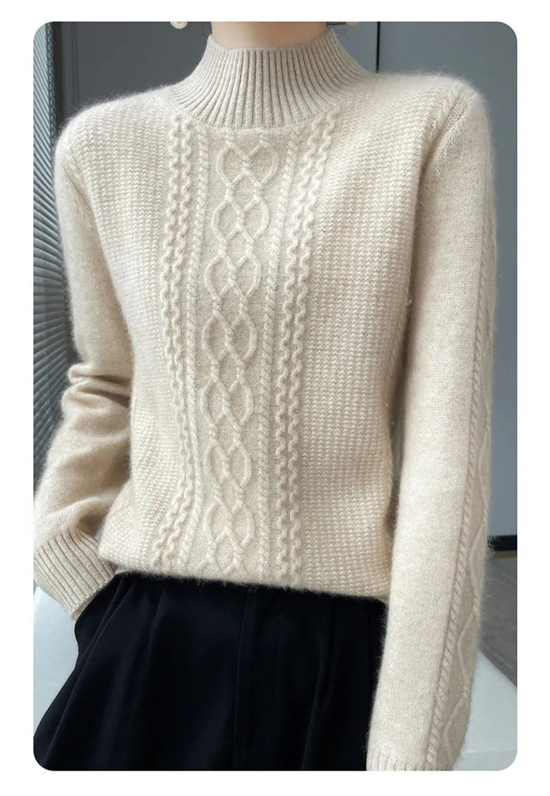 Women's Sweater Spring Autumn Outside Wear Pullovers Half High Collar Knitwear Fashion Long Sleeve Pull Femme Sueter Tops
