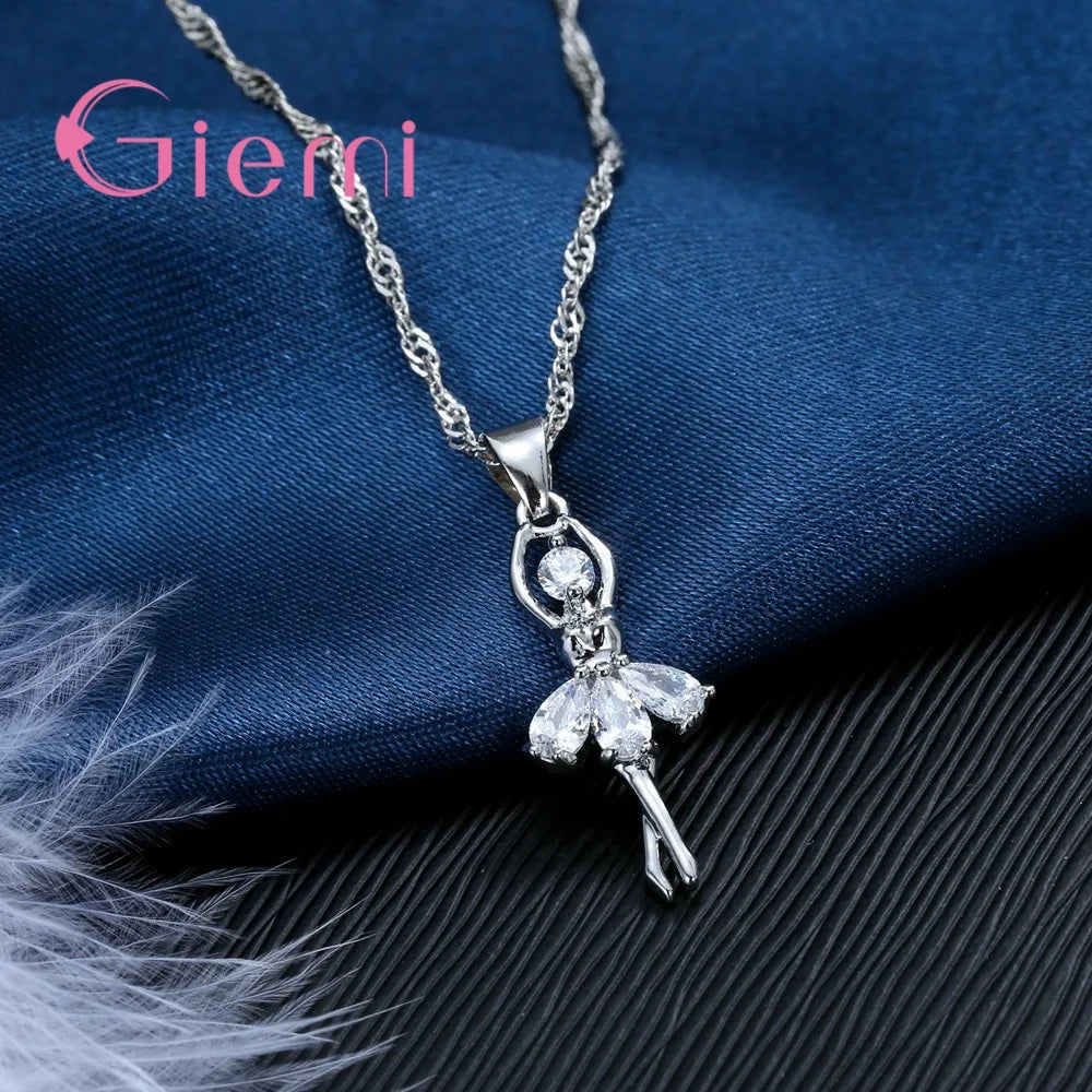 Beautful Elegant Women Jewelry Sets Pure 925 Sterling Silver Accessories For Women Romantic Gifts Pendant Necklace Hoop Earring