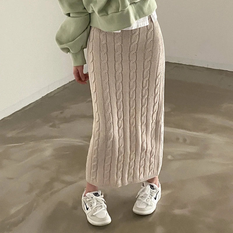 Solid Knitted Skirts For Women 2023 Fashion Autumn Winter Slim Long Skirt Vintage Casual Elastic High Waisted Straight Skirt New