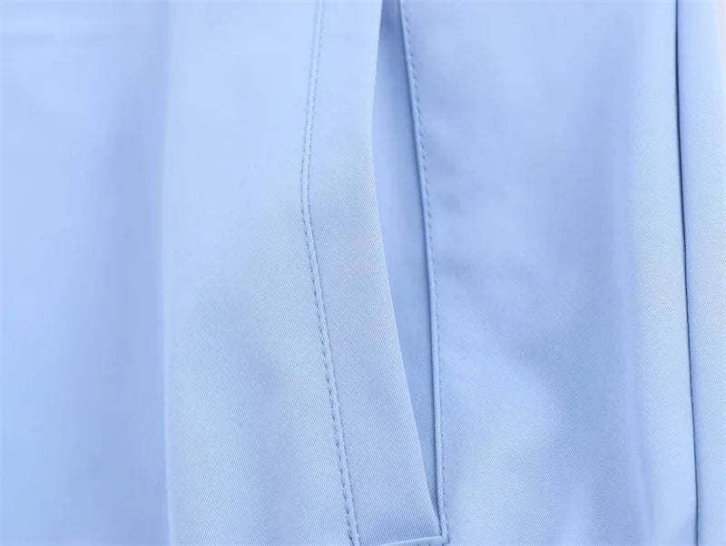 Women's Suit 2025 Autumn New Style Blue Long-Sleeve Striped Decorative Jacket and Pants Suit Casual Fashion Everyday Sports