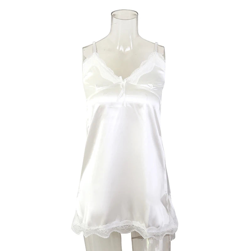 Women Sexy Lace V-neck Sleepwear Suspenders Nightdresses Female Sleeveless Nightwear Sleep Nightdress For Ladies