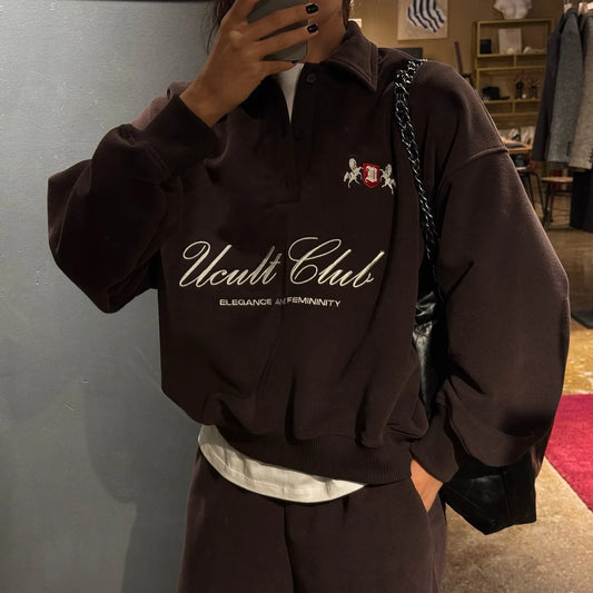 Women's Sweater Versatile Half Zip Sweatshirt 2025 Spring Autumn New  Letter Embroidery Lazy Loose Pullover Top