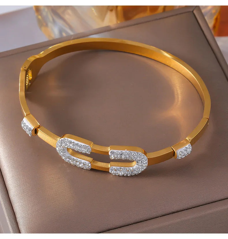 Stainless Steel Bracelet Bangles For Women Gold Plated With Zircon Waterproof Women's Hand Bracelets Bangle Luxury Woman Jewelry
