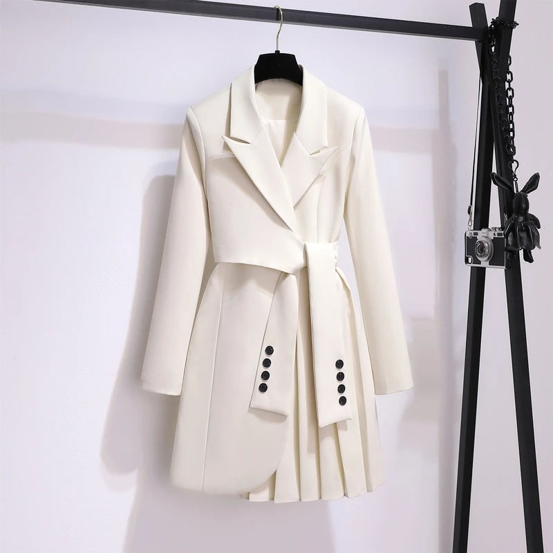 Blazer Women 2025 Spring New Fashion Women Clothing Suit Skirt Jacket Belt Waist Slim Suit Women Blazer Long Coat Black Blazers