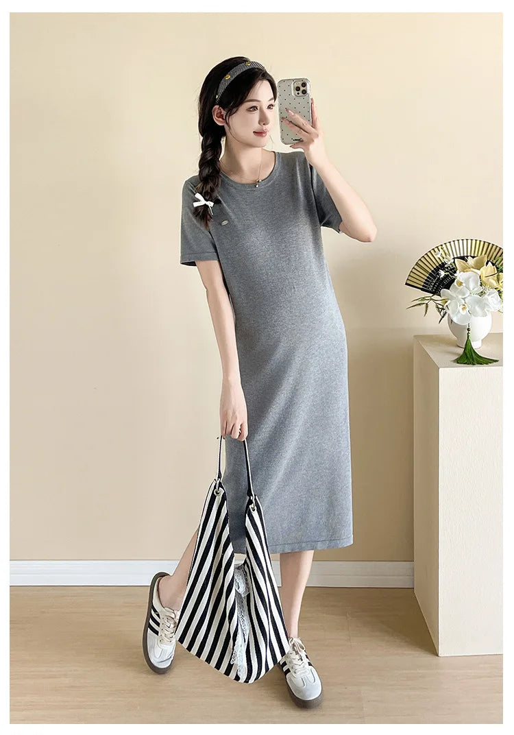Maternity Dress: Back-Cutout Knit &Lace Maxi - Sophisticated Pregnancy Gown with Designer Details for Fashionable Expecting Moms