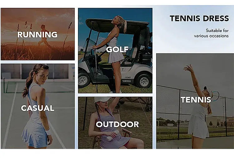 Women Yoga Bodysuit Short Dress Slimming Open Back Two Piece Look Anti See Through Athletic Tennis Skirt for Outdoor Workout