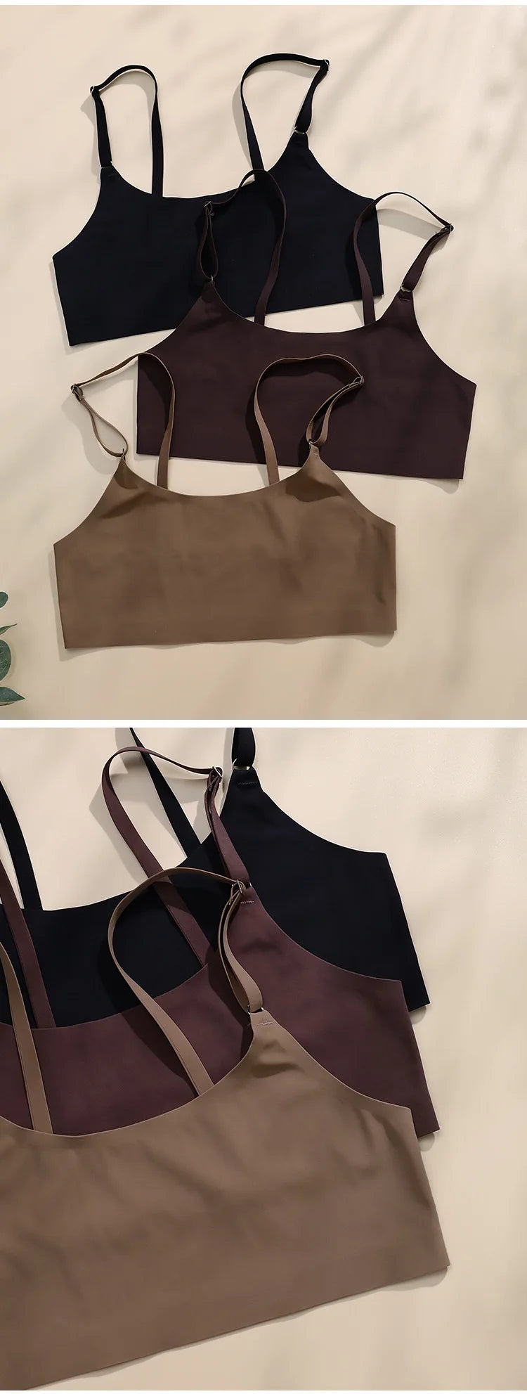 Bra Underwear Set for Women Wireless Spaghetti-Strap Vest Big Chest Small Push up Breathable Sexy Seamless Bra Set