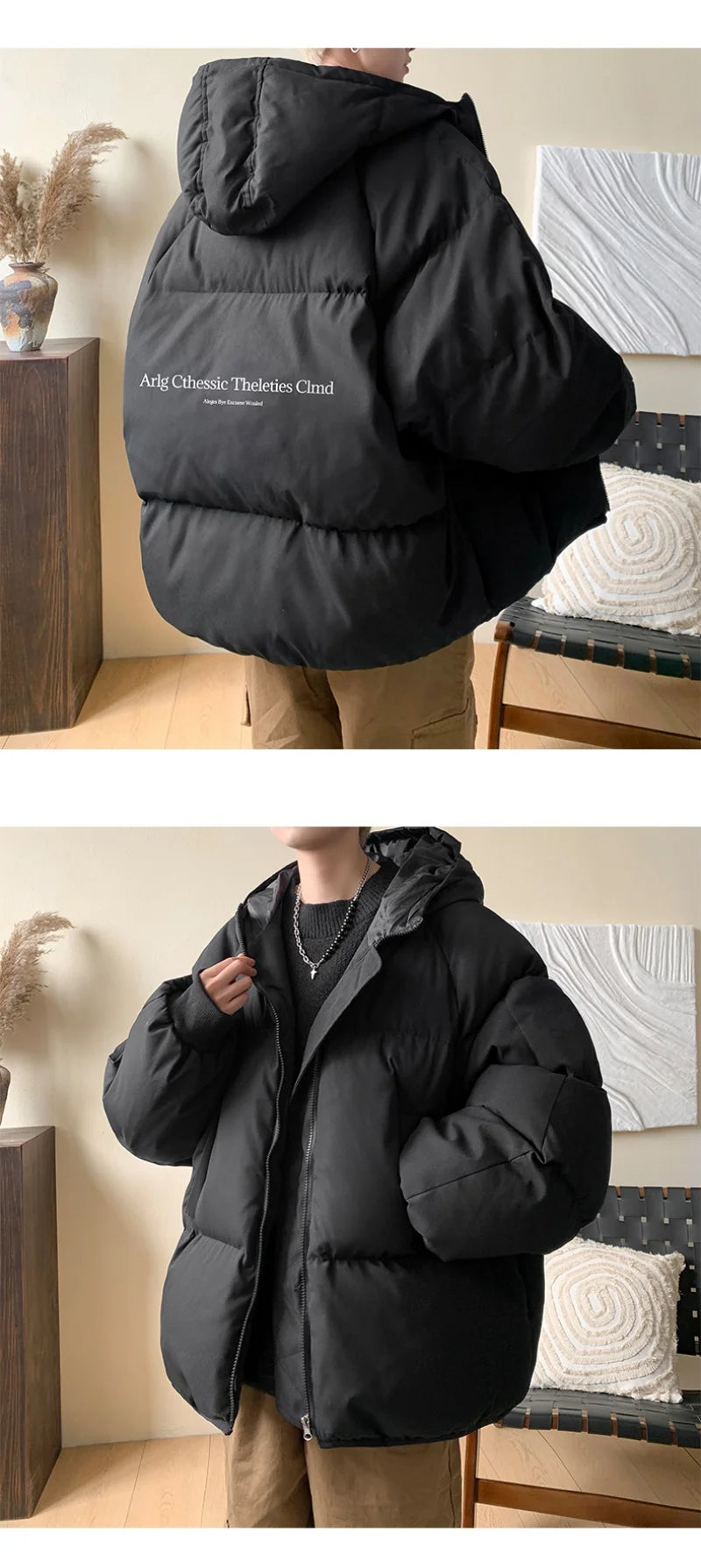 Winter Bread Jacket Winter for Men Fashion Warm Male Parkas Big Size Letter Print Men's Cotton Coat Oversize Men Clothing 2024