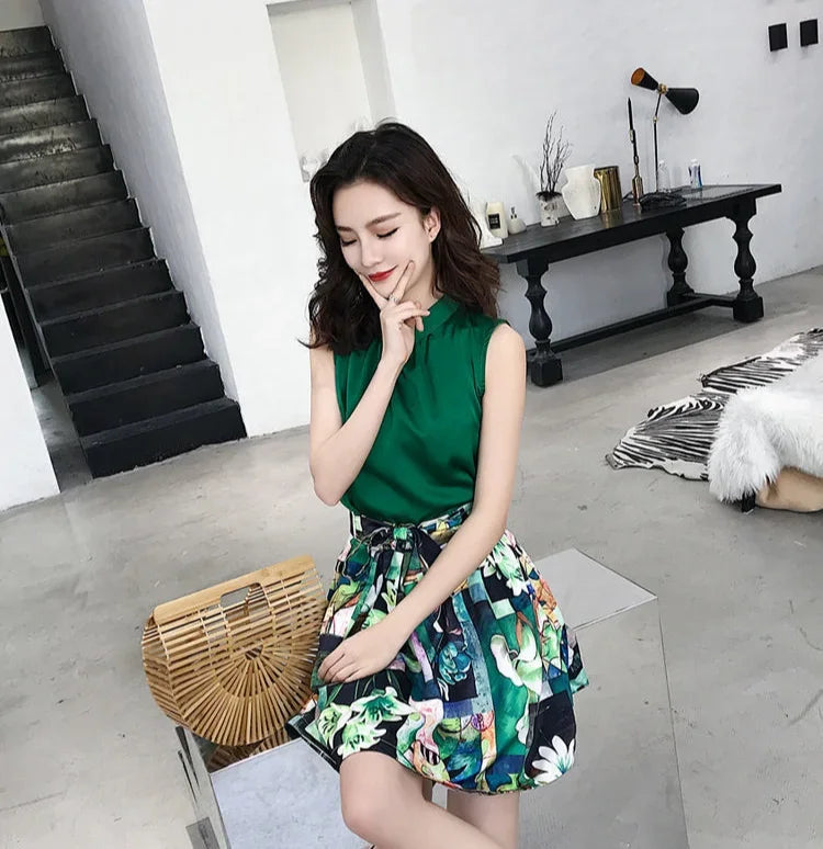 Women's Two Piece Set Skirt Printing Dress Mature Summer Clothes 2025 Y2k Festival Full New Matching in The Same Female Outfits