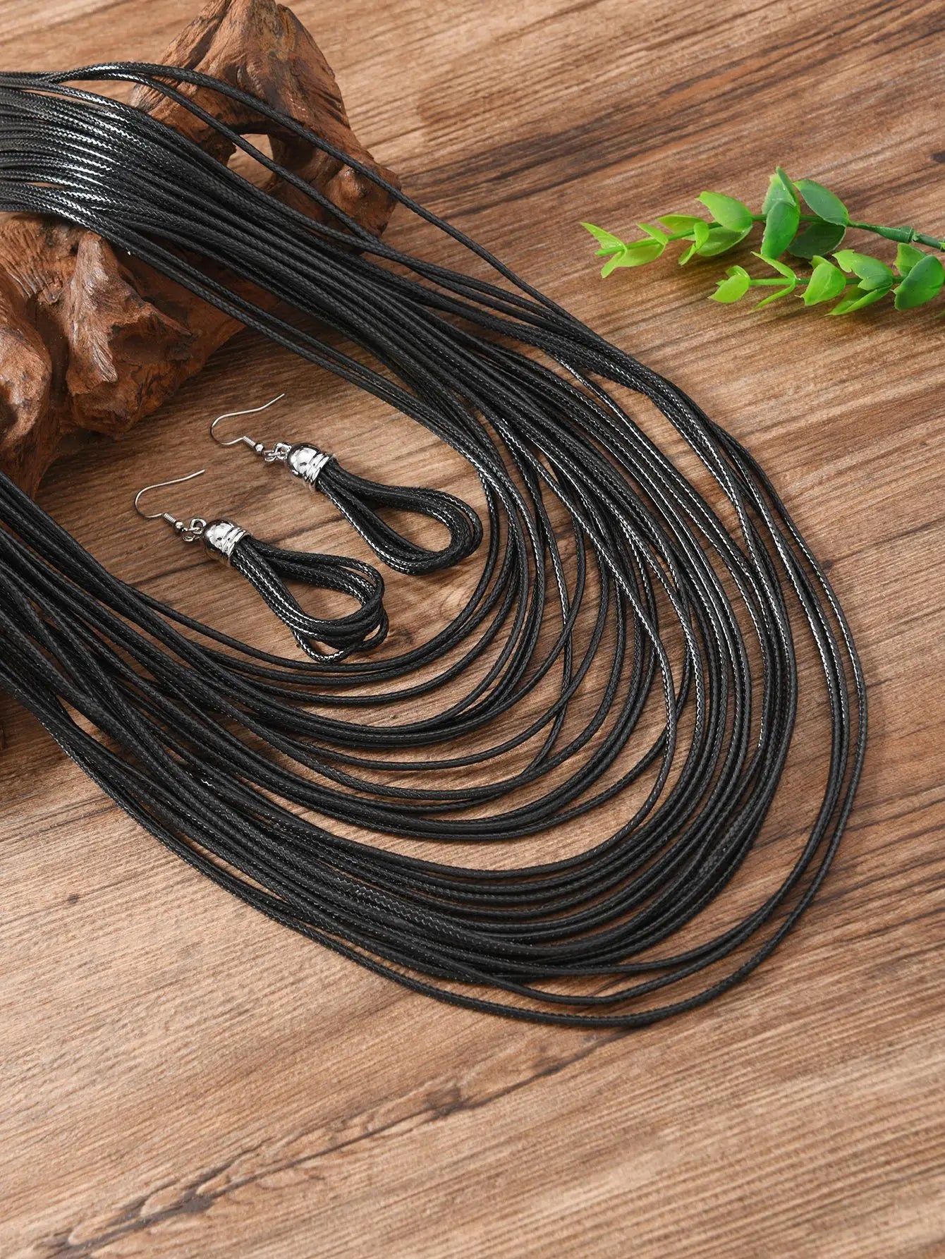 Jewelry Sets for Women, Multi-layer Wax Thread Hand-woven Necklace, Fashion and Personality Choker + Dangle Earrings