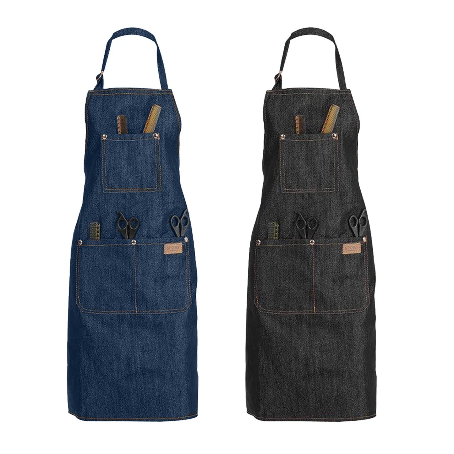 Denim Apron Salon Working Clothes Barber Cloth Kitchen Cooking Grill Restaurant Bar Shop Cafes Baking Beauty Nails Uniform