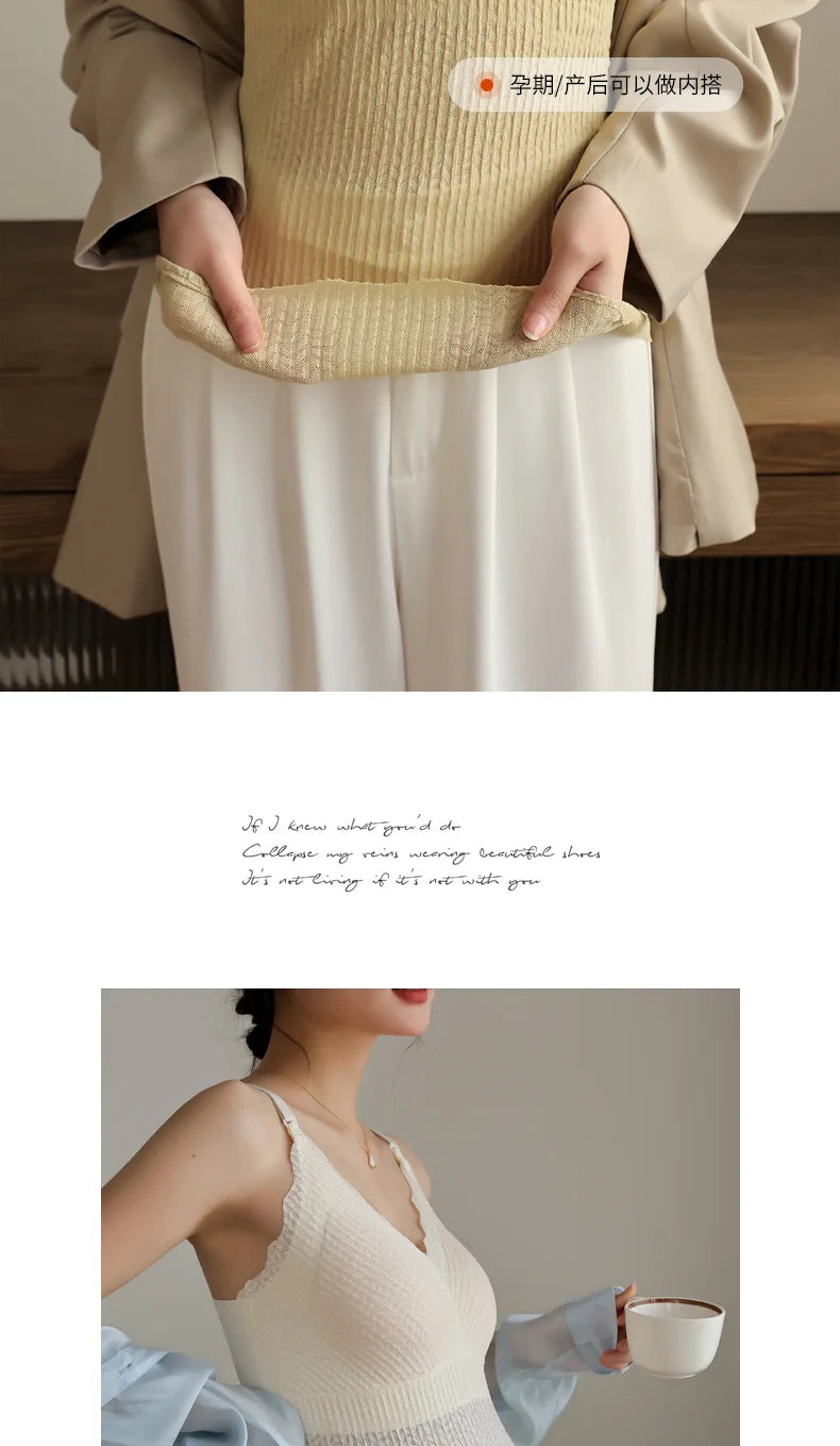 Maternity Nursing Tank Top – Summer Thin Camisole for Breastfeeding, Wearable Without Bra, Postpartum Anti-Exposure Vest