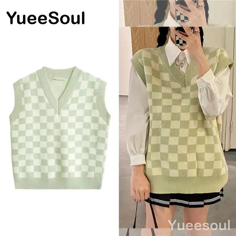 Sweet Kawaii Sweater Vest Printed Sleeveless Casual Outerwear Knitted Waistcoat 2023 Vintage Y2K Spring  E Girl Pullovers Tops