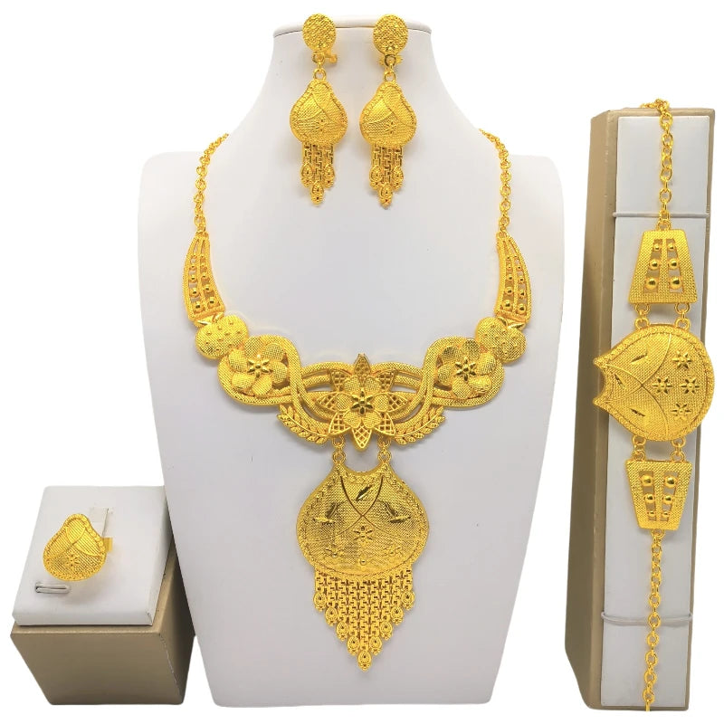 Bridal Wedding Jewelry Sets Necklace Earrings Ring Hands 4pcs/set Alloy Dubai Saudi Arabia Fashion Jewelrys Accessories