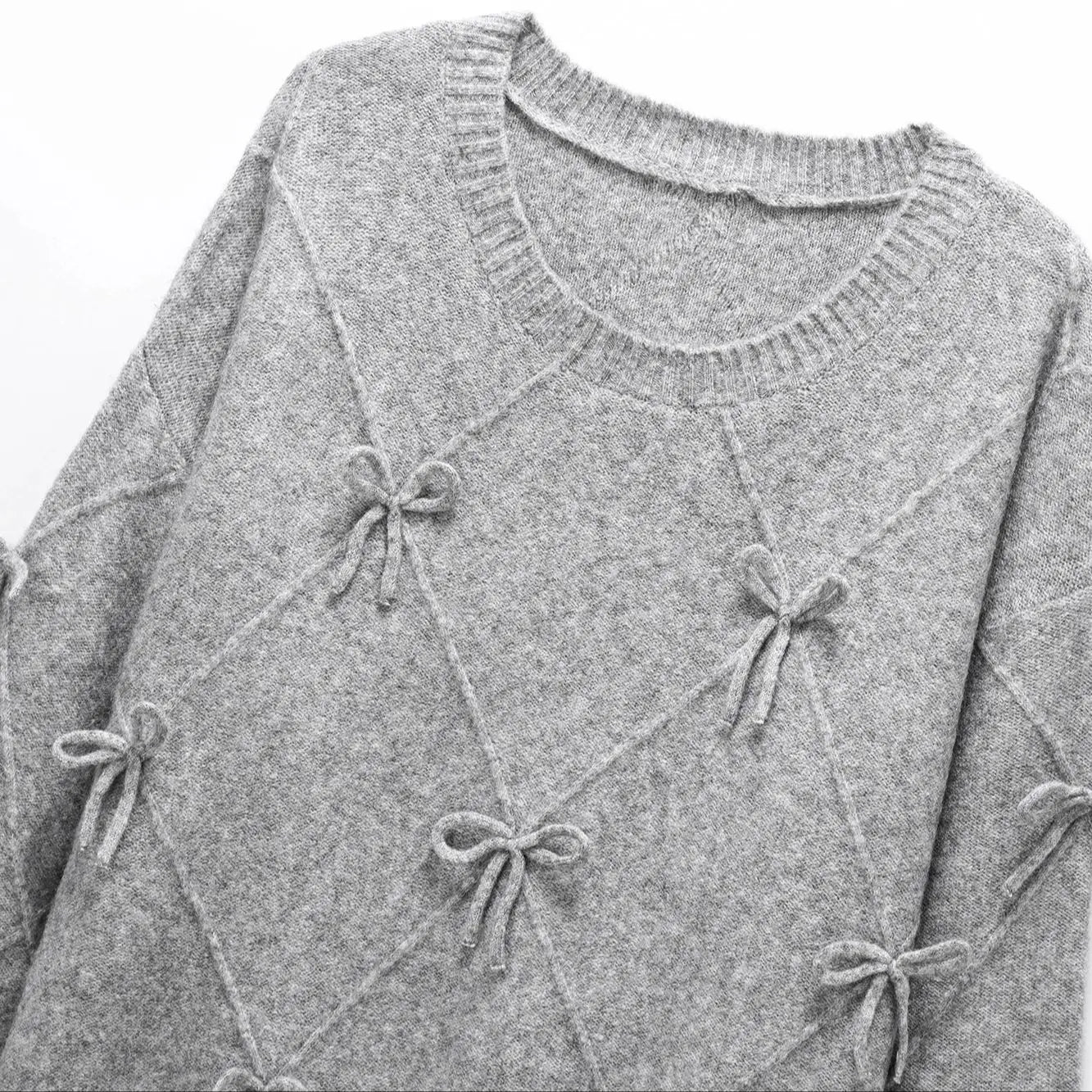 Bow Sweater Women Autumn Winter New Lazy Style Loose Outer Wear Design Anti-aging Knitted Pullover Top 1269568