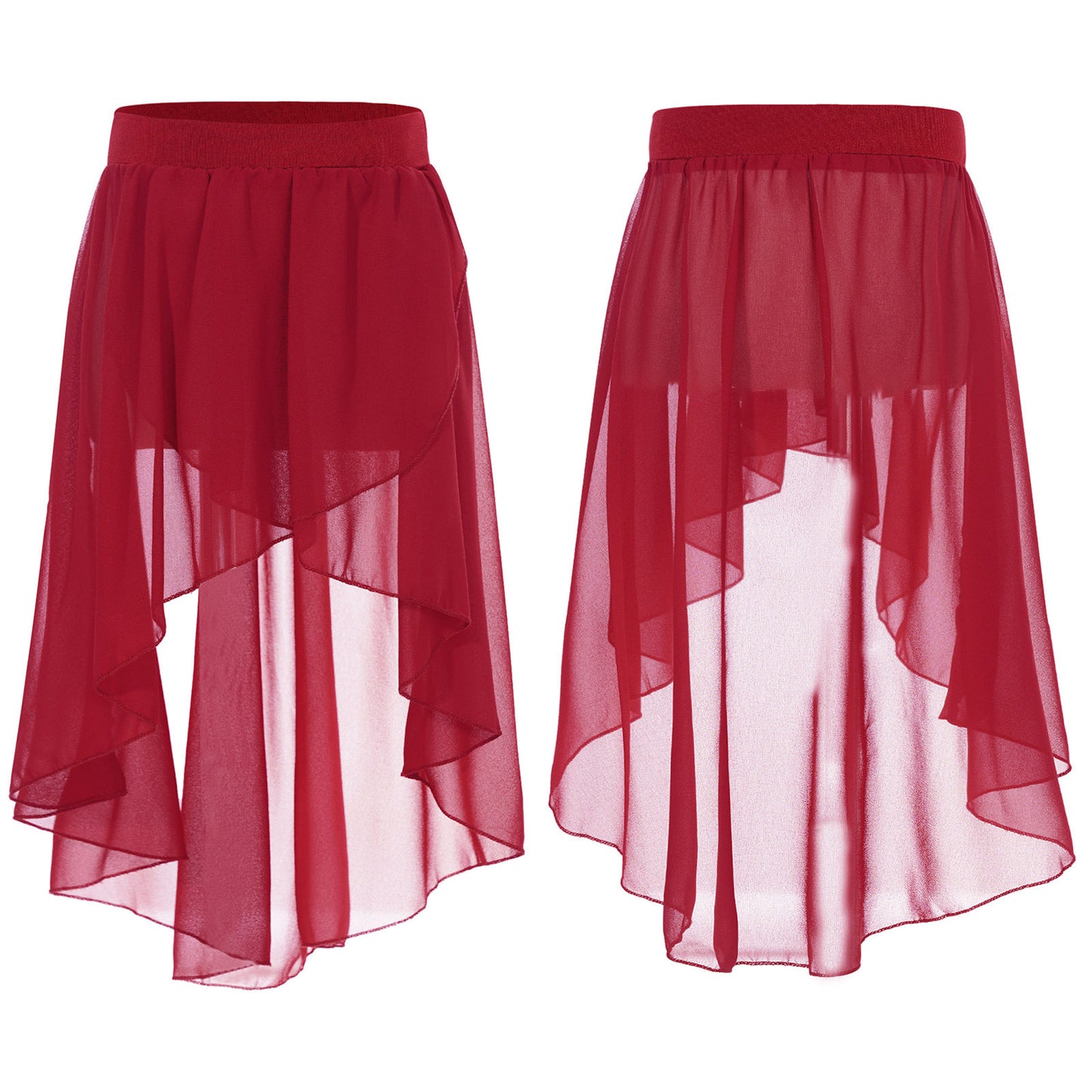 Girls Skirts High-Low Chiffon Skirt for Girl Elastic Waistband Ballet Modern Lyrical Dance Leotards Wrap Skirt Child Dancewear
