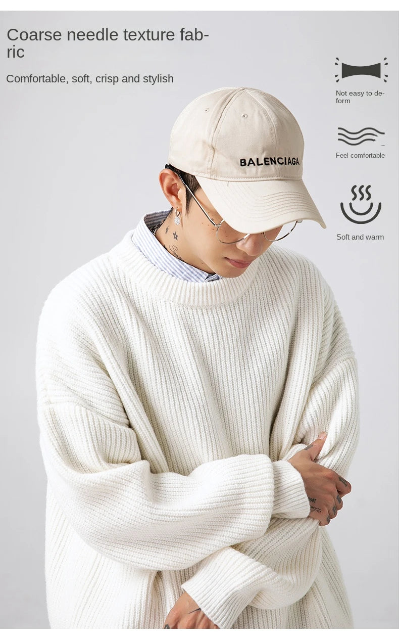 2023 Autumn Winter New Sweater Women's Men's  Green Knitted pullover Basic Solid Color Loose Black White Sweater Coats Warm Tops
