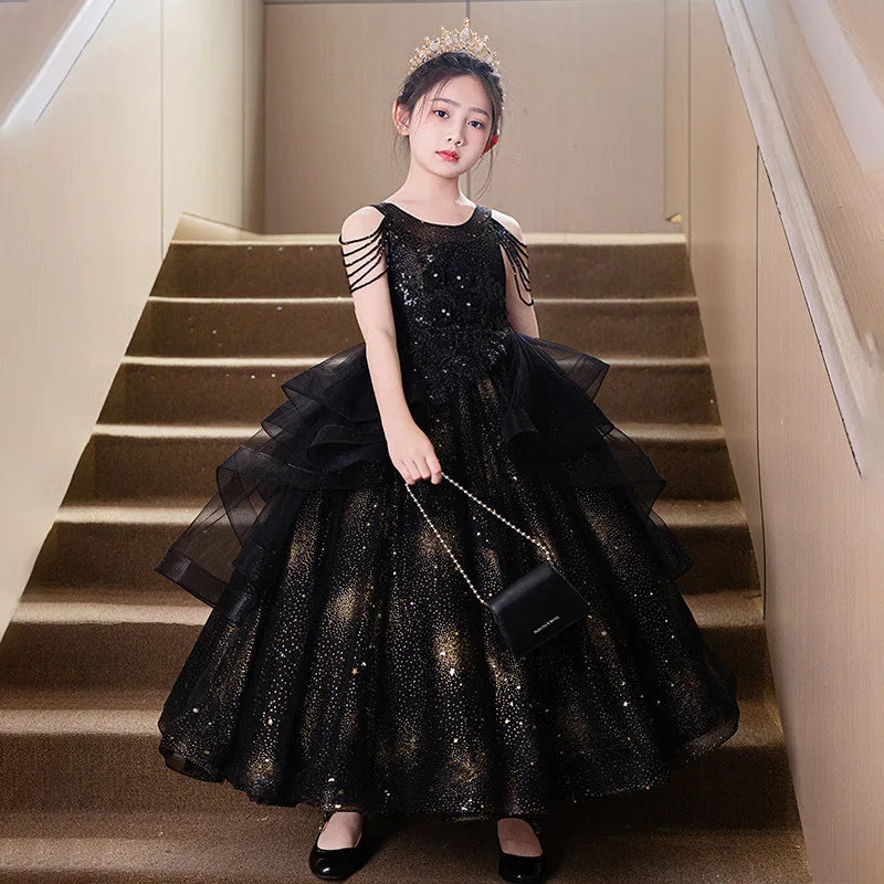 Teenagers Kids Long Gowns Dresses Children Fashion Stereoscopic Flower Dresses Elegant Girls Formal Prom Dresses Birthday