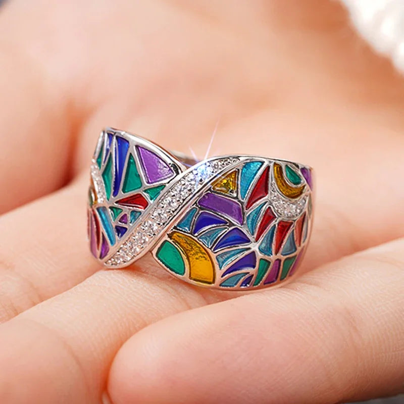 Huitan Novel Colorful Rings for Women Delicate Charming Shiny Finger Accessories Fashion Noble Creative Attractive Party Jewelry