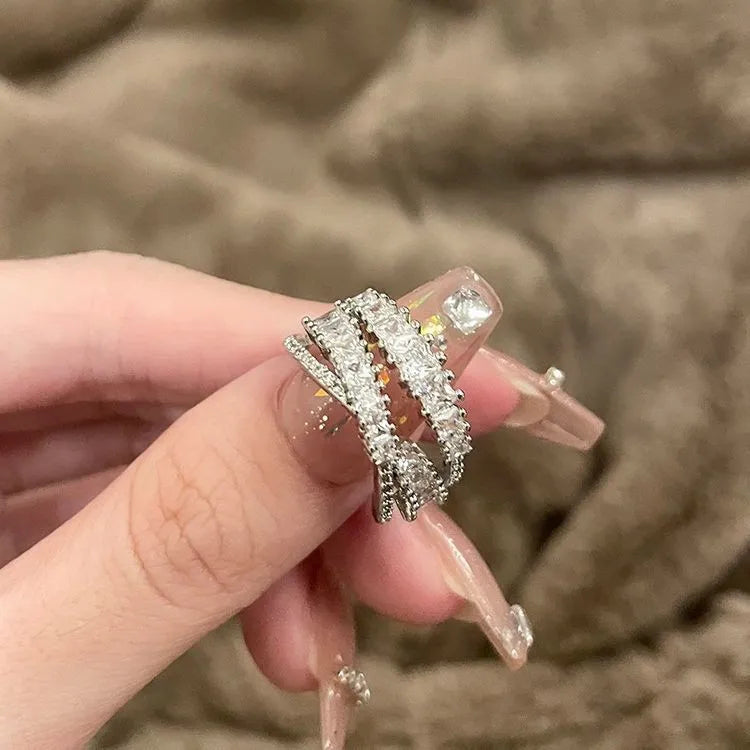 Korea New Fashion Jewelry Exquisite Silver Color Zircon Ring Elegant Women's Opening Adjustable Wedding Gift Luxury Accessory