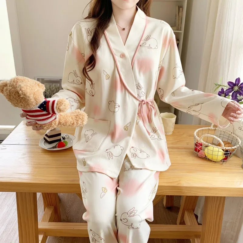 Menstrual Wear Spring, Fall and Summer Thin Postpartum Sweat Absorbent Maternity Pajamas Adjustable Breastfeeding Home Wear