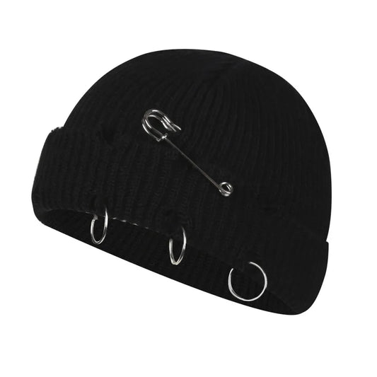 Hat for Women Autumn and Winter Ring Pin Street Hip-Hop Woolen Hats with Holes Edging Knit Cap Men's Trendy Cold-proof Beanies