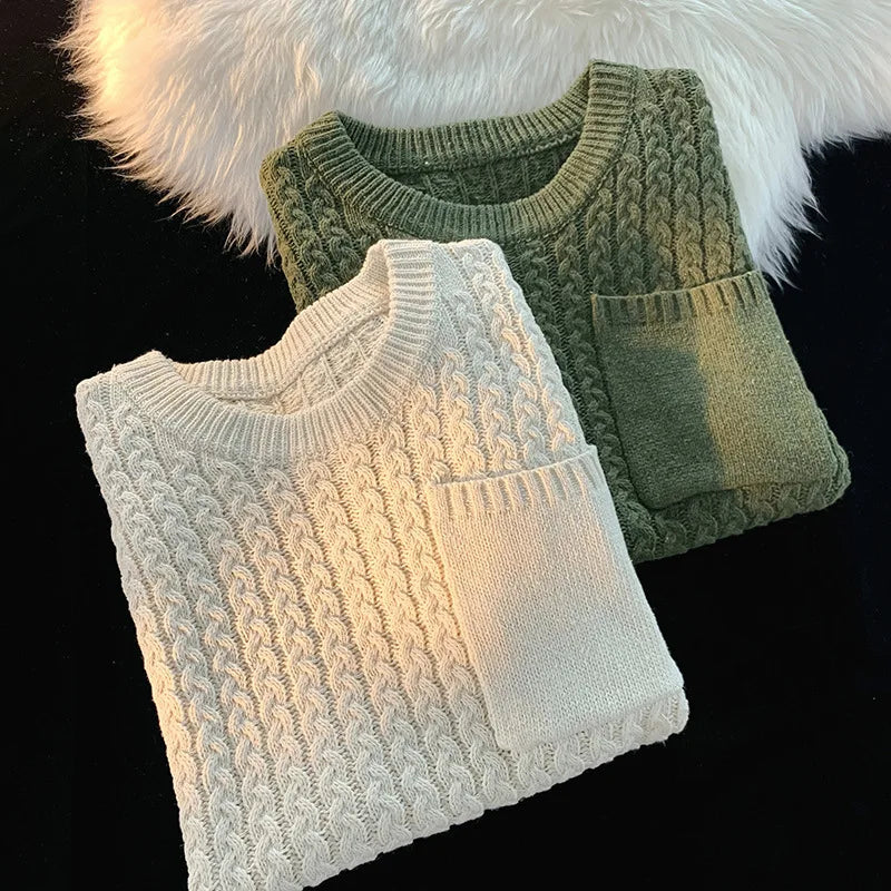 Sweater Vest Men Winter Students Knitwear Harajuku Round Neck Pockets Handsome Casual Streetwear Unisex Preppy Stylish Ins