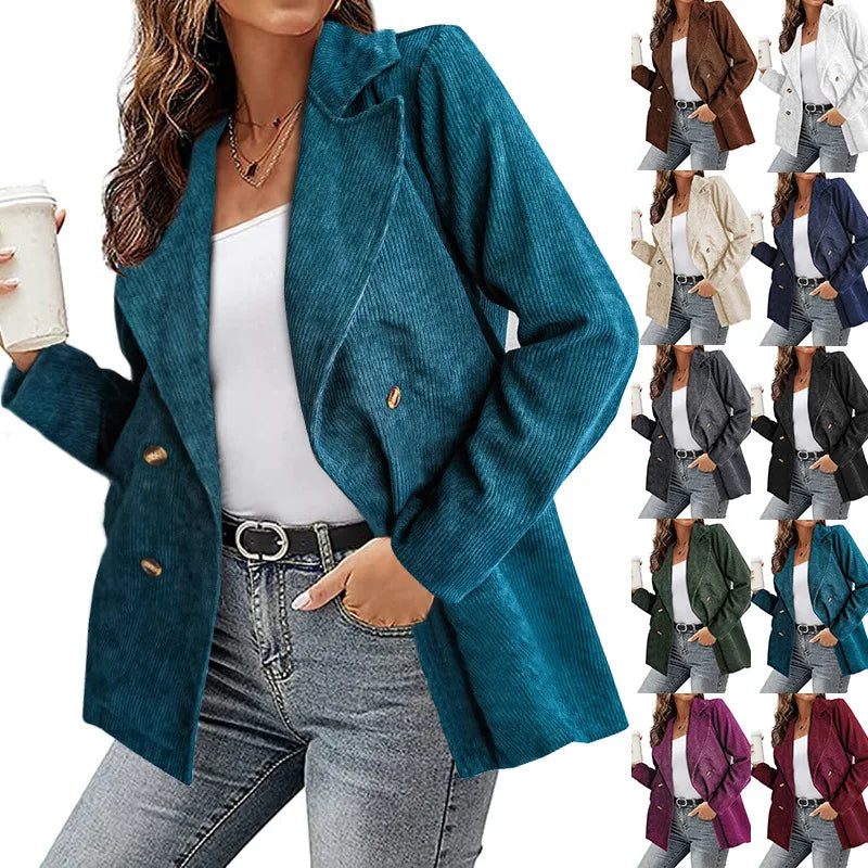 Elegant Office Lady Outwear for Women 2025 Fashion Long Sleeve Single Button Blazer Coats Solid Simple Corduroy Daily Clothes