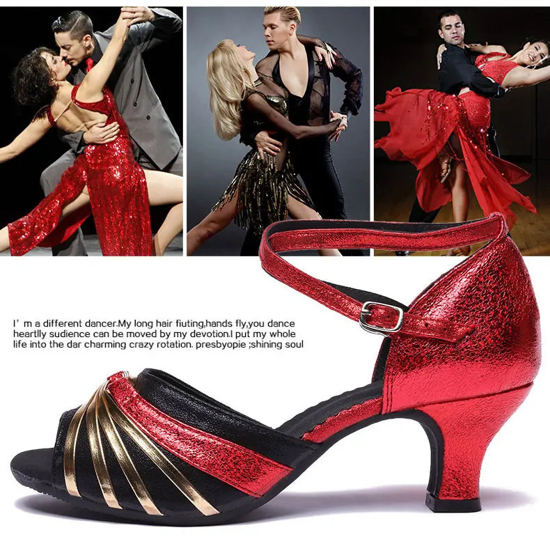 Women's Bachata Swing Salsa Latin Ballroom Dance Shoes Outdoor High Heels Peep Toe Performance Latin Dance Shoes for Woman