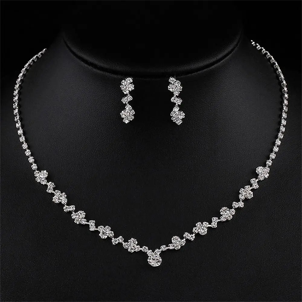Wedding Dress Crystal Jewelry Set Shiny Banquet Ladies Rhinestone Necklace Earrings Bride Jewelry Gifts