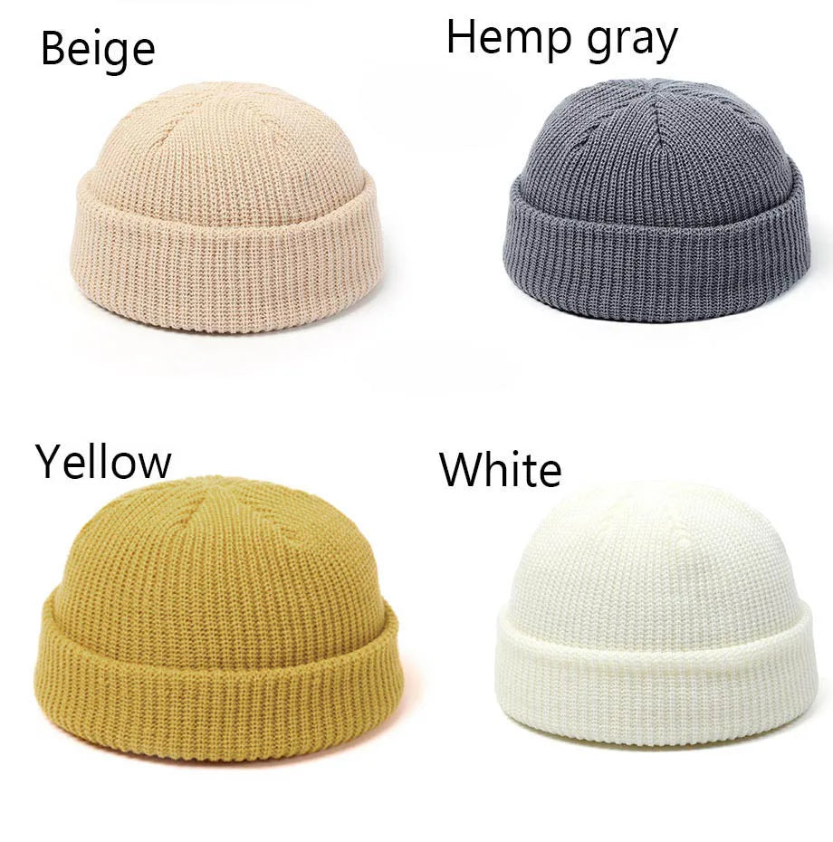 Knitted Hats for Women Skullcap Men Beanie Hat Winter Retro Brimless Baggy Melon Cap Cuff Docker Fisherman Beanies Hats For Men