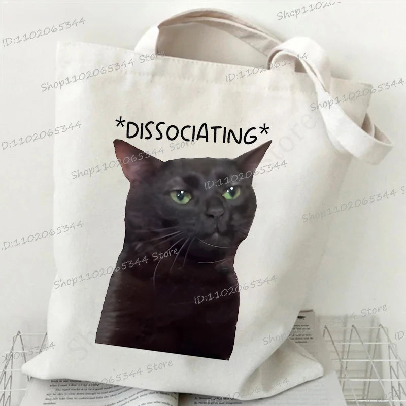 Women's Handbags Meme Cat Funny Canvas Shopping Bags Cartoon Animal Shoulder Bag Folding Reusable Tote Bags For Women Men