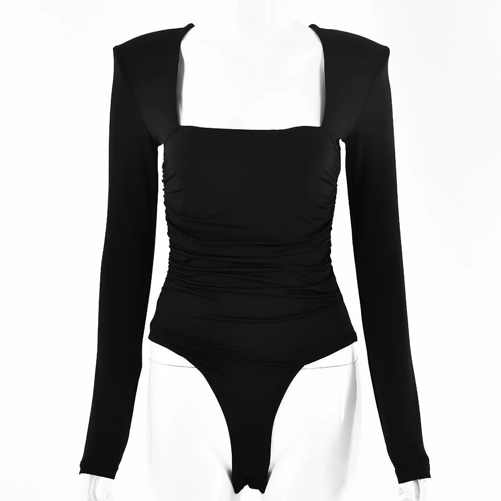 Sexy Bodysuit Long Sleeve Women Body Streetwear Drop shipping Fore Fair Bodycon Square Neck Sheath Crotch Basic Overalls