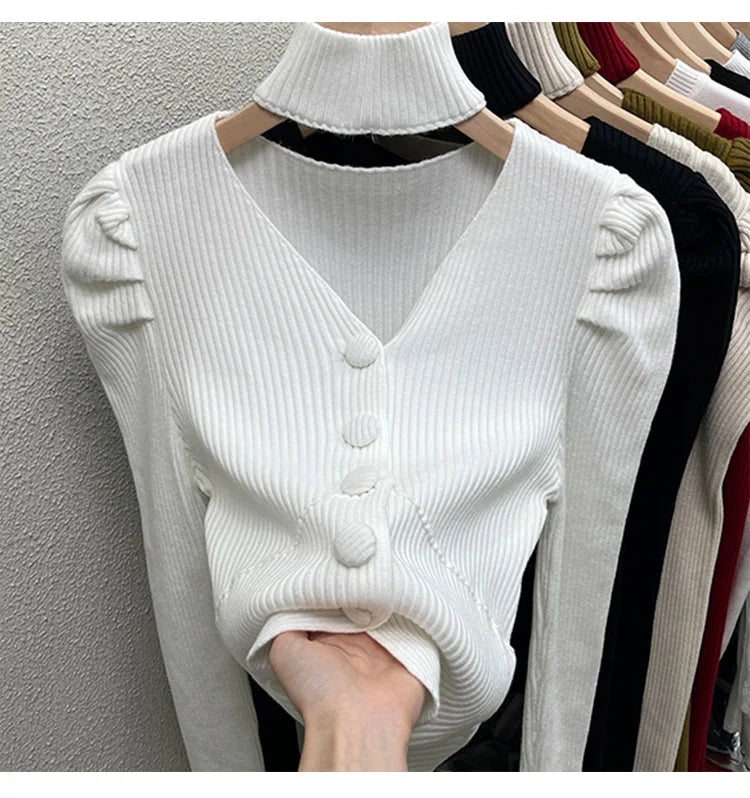 Red Sweater Knitted Sweater Women's Inner Layering Shirt with Unique Unique V-neck Halter Top Design for Autumn and Winter
